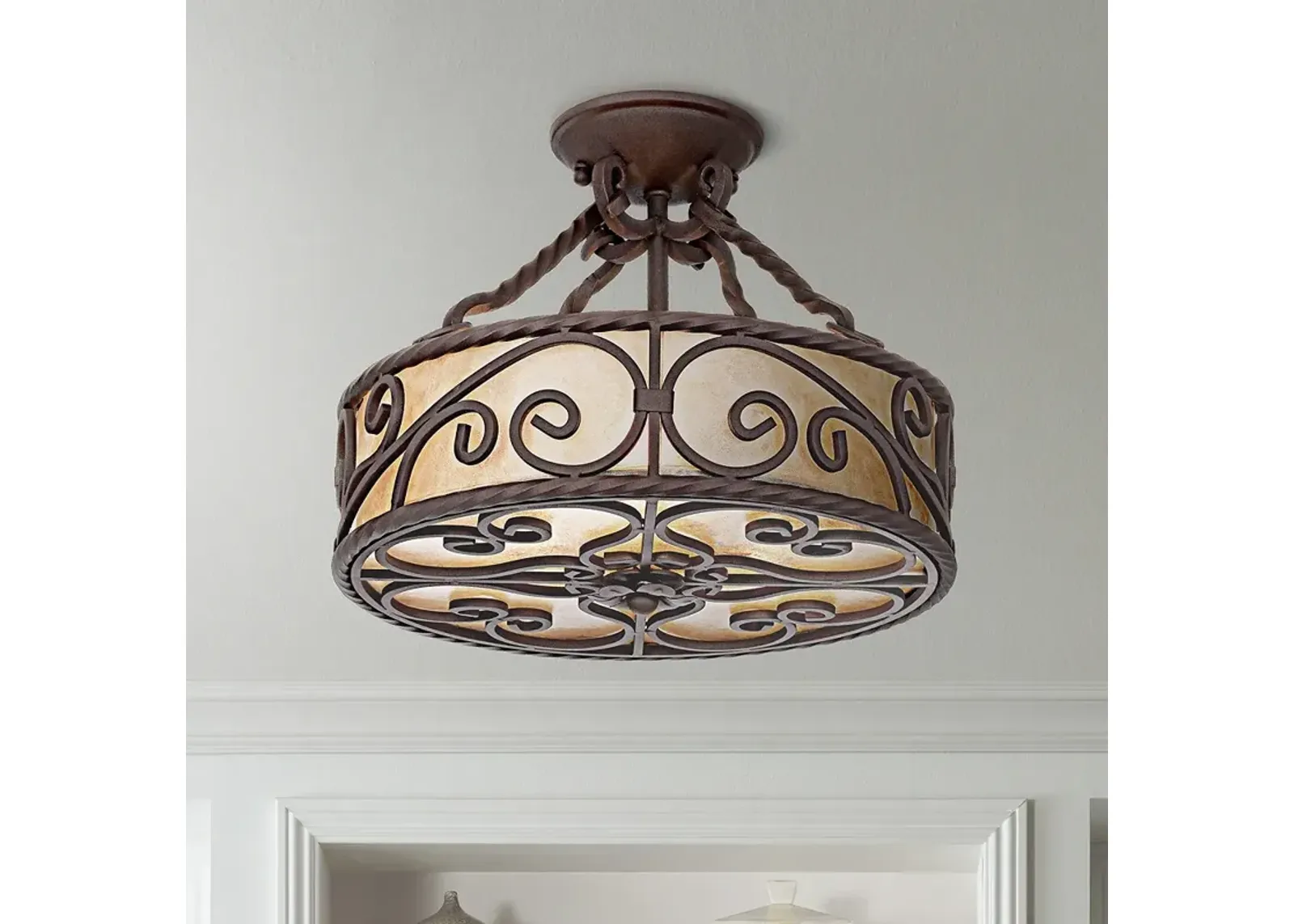 John Timberland Iron Scroll 15" Natural Mica Ceiling Light Fixture