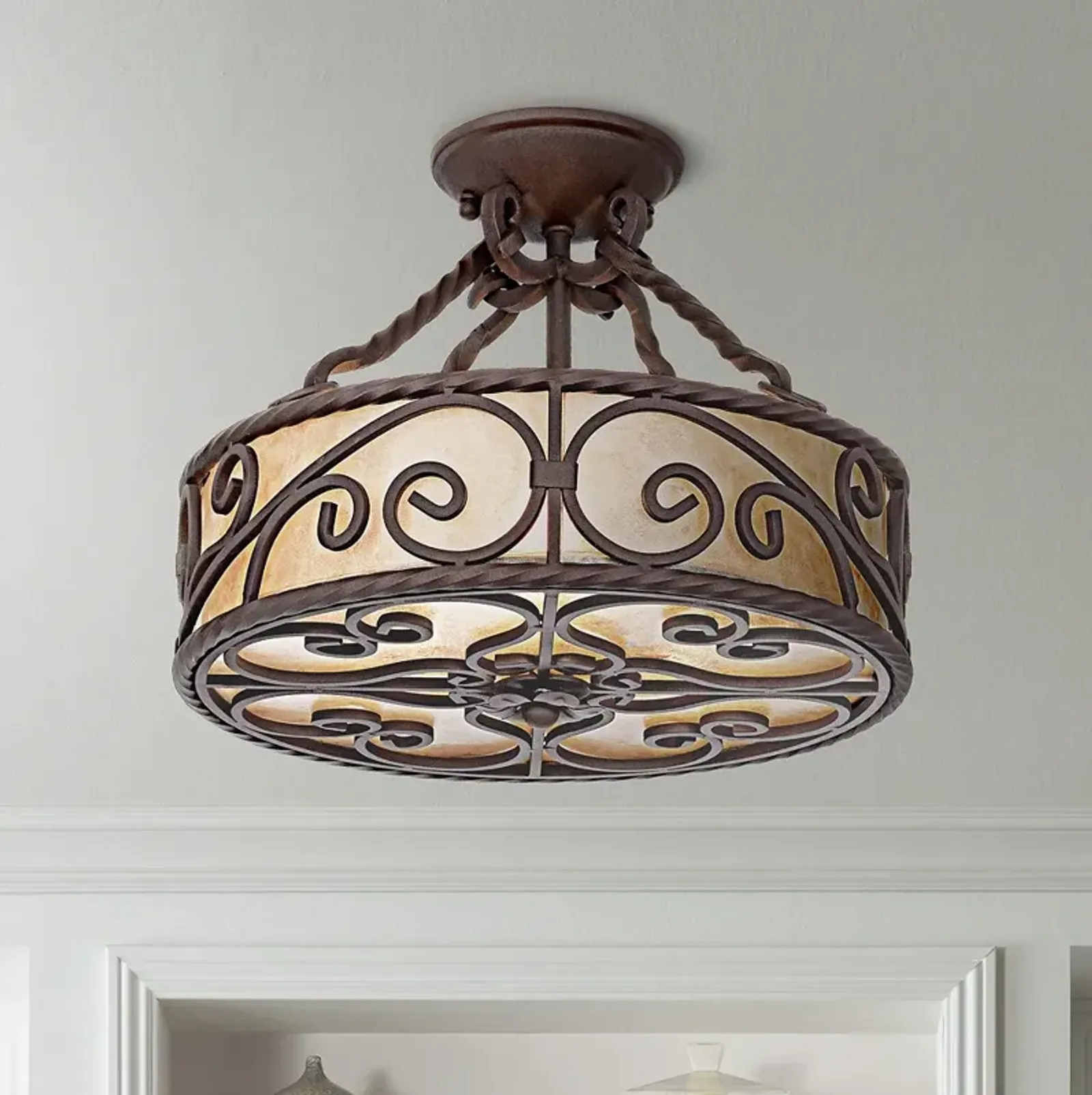 John Timberland Iron Scroll 15" Natural Mica Ceiling Light Fixture