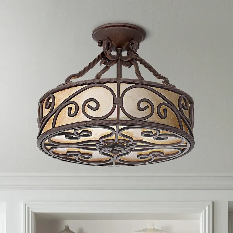 John Timberland Iron Scroll 15" Natural Mica Ceiling Light Fixture