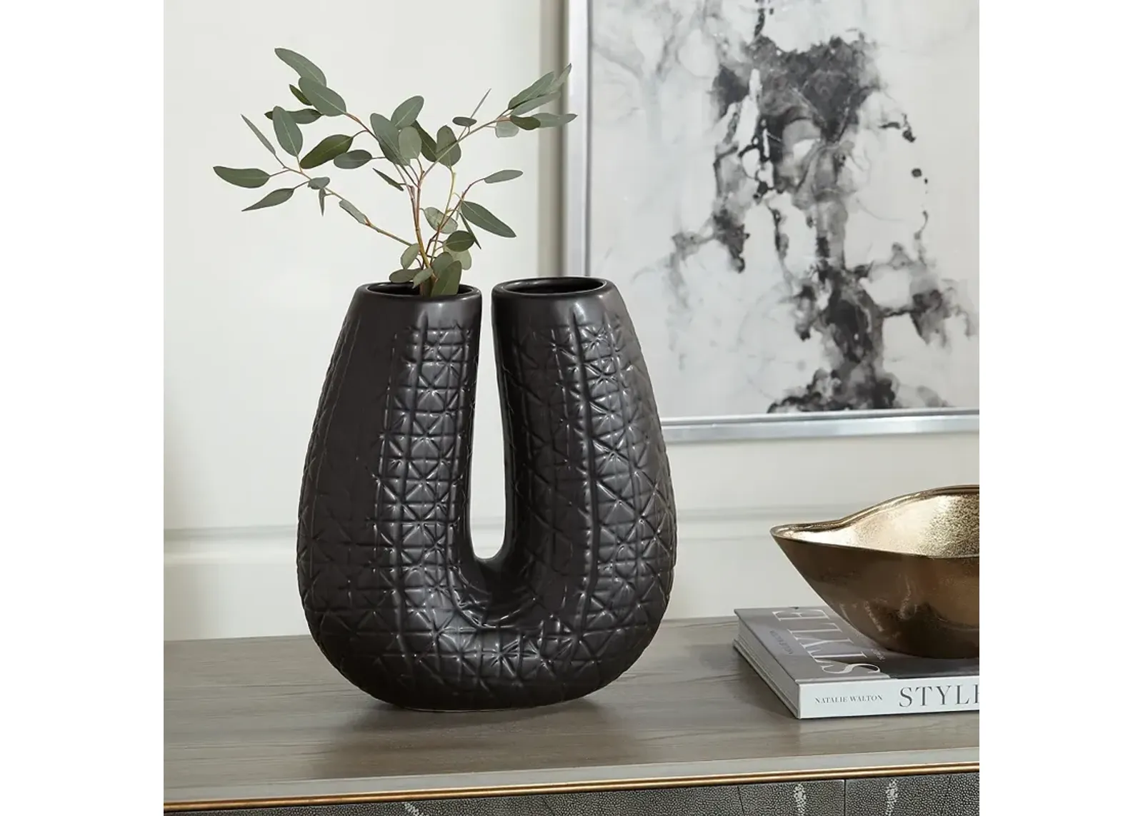 Umbrage Matte Black 12 1/2" High U-Shaped Decorative Vase