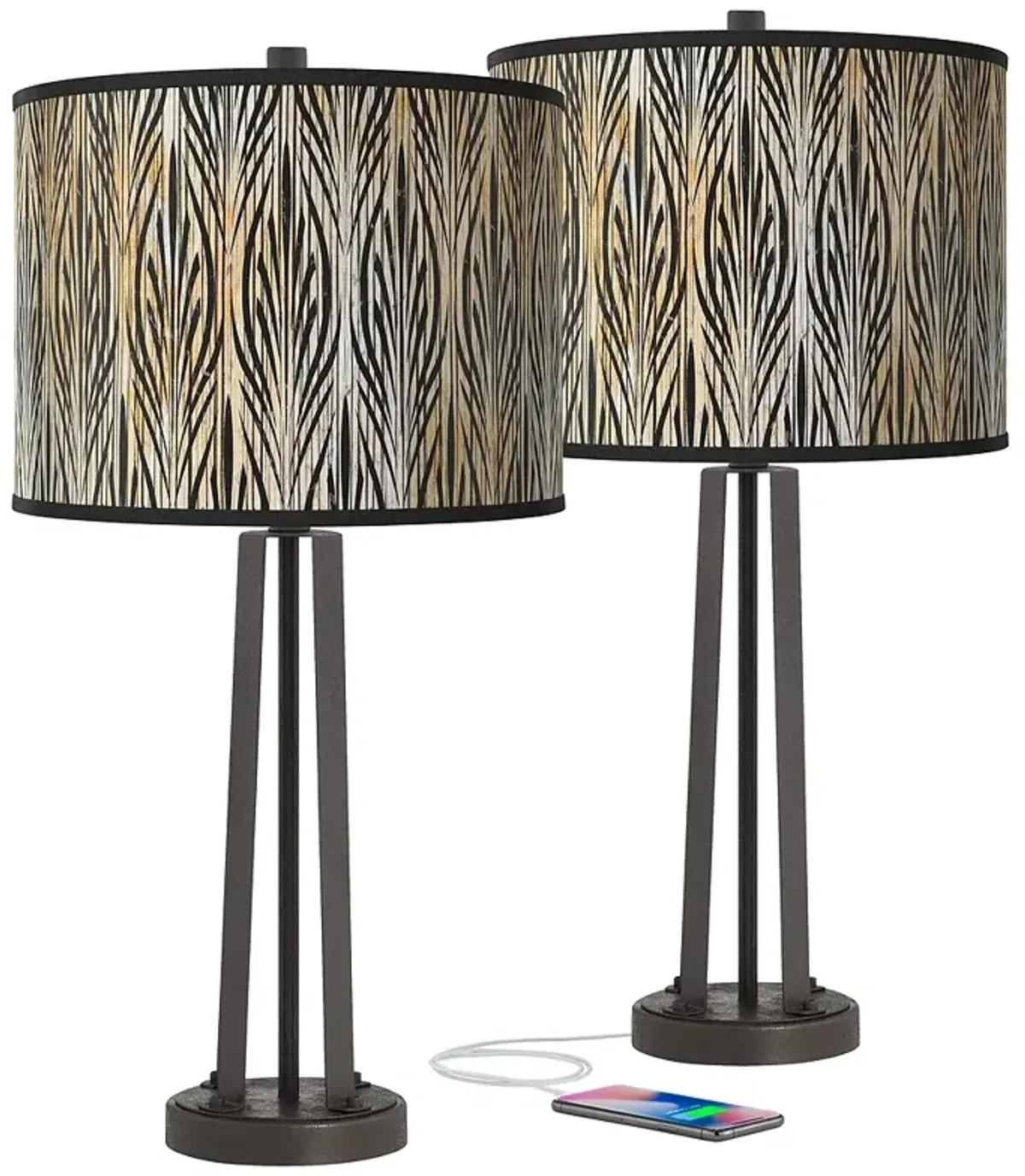 Amara Susan Dark Bronze USB Table Lamps Set of 2