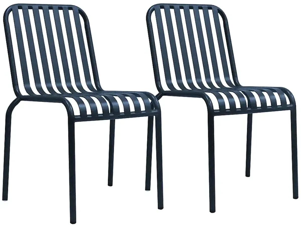 Enid Dark Blue Metal Outdoor Side Chairs Set of 2