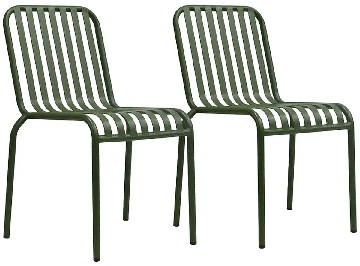 Enid Dark Green Metal Outdoor Side Chairs Set of 2