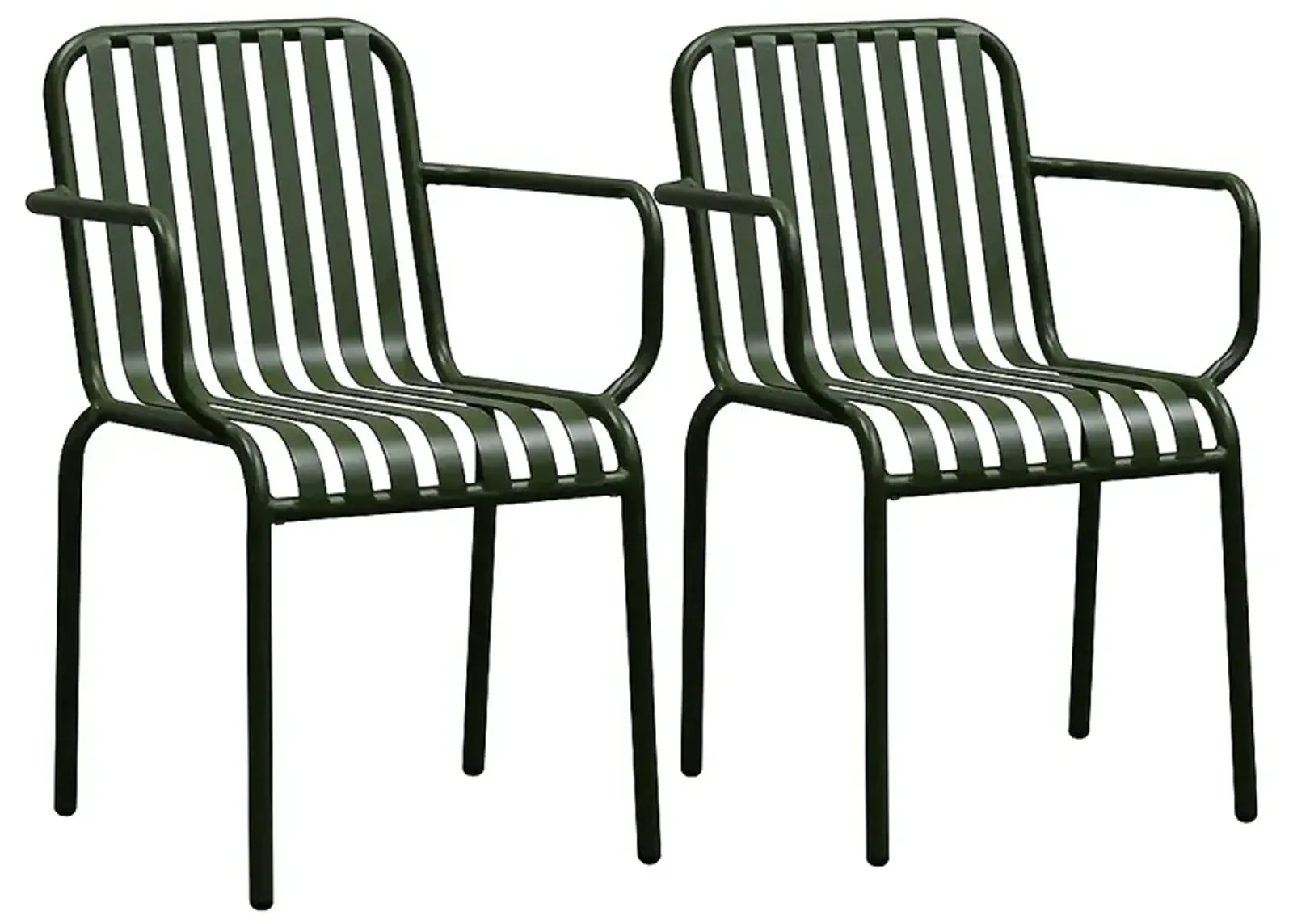 Enid Dark Green Metal Outdoor Armchairs Set of 2