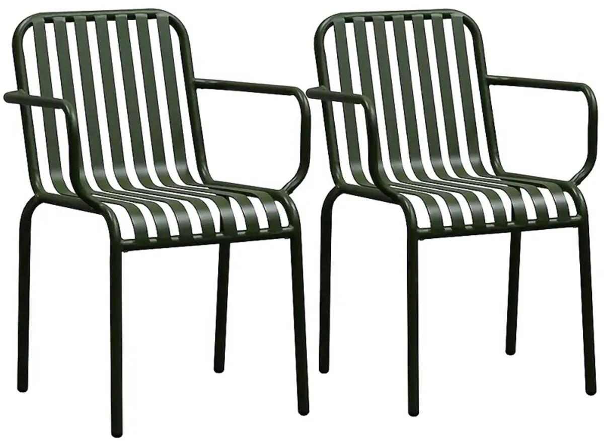 Enid Dark Green Metal Outdoor Armchairs Set of 2