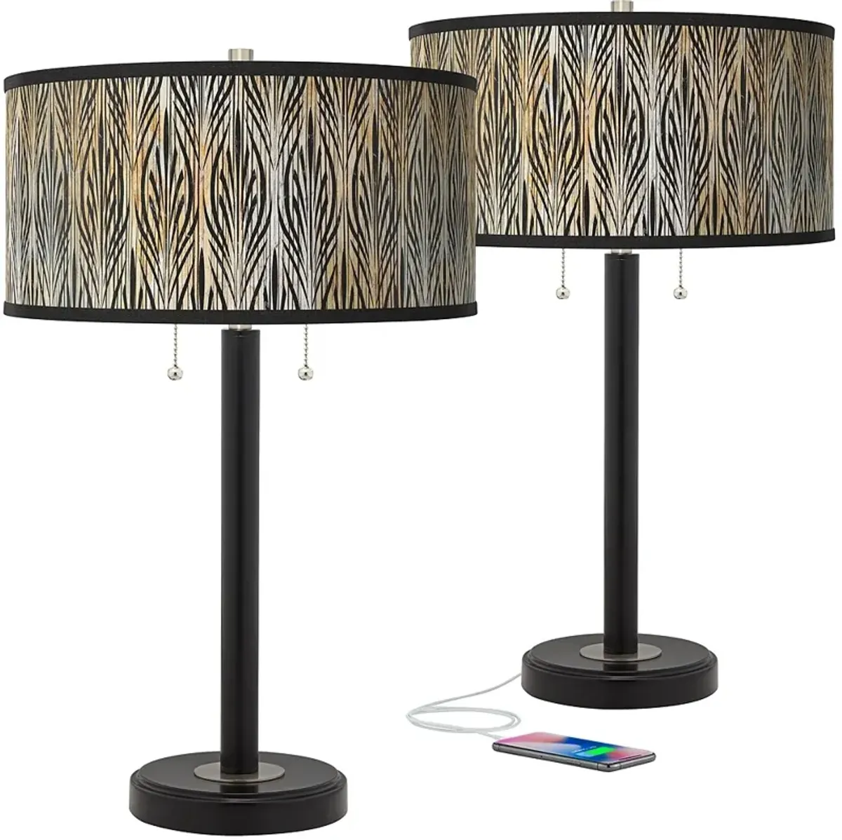 Giclee Glow Amara Arturo 25" Black Bronze USB Table Lamps Set of 2