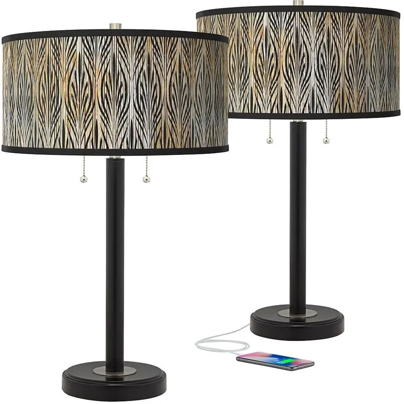 Amara Arturo Black Bronze USB Table Lamps Set of 2