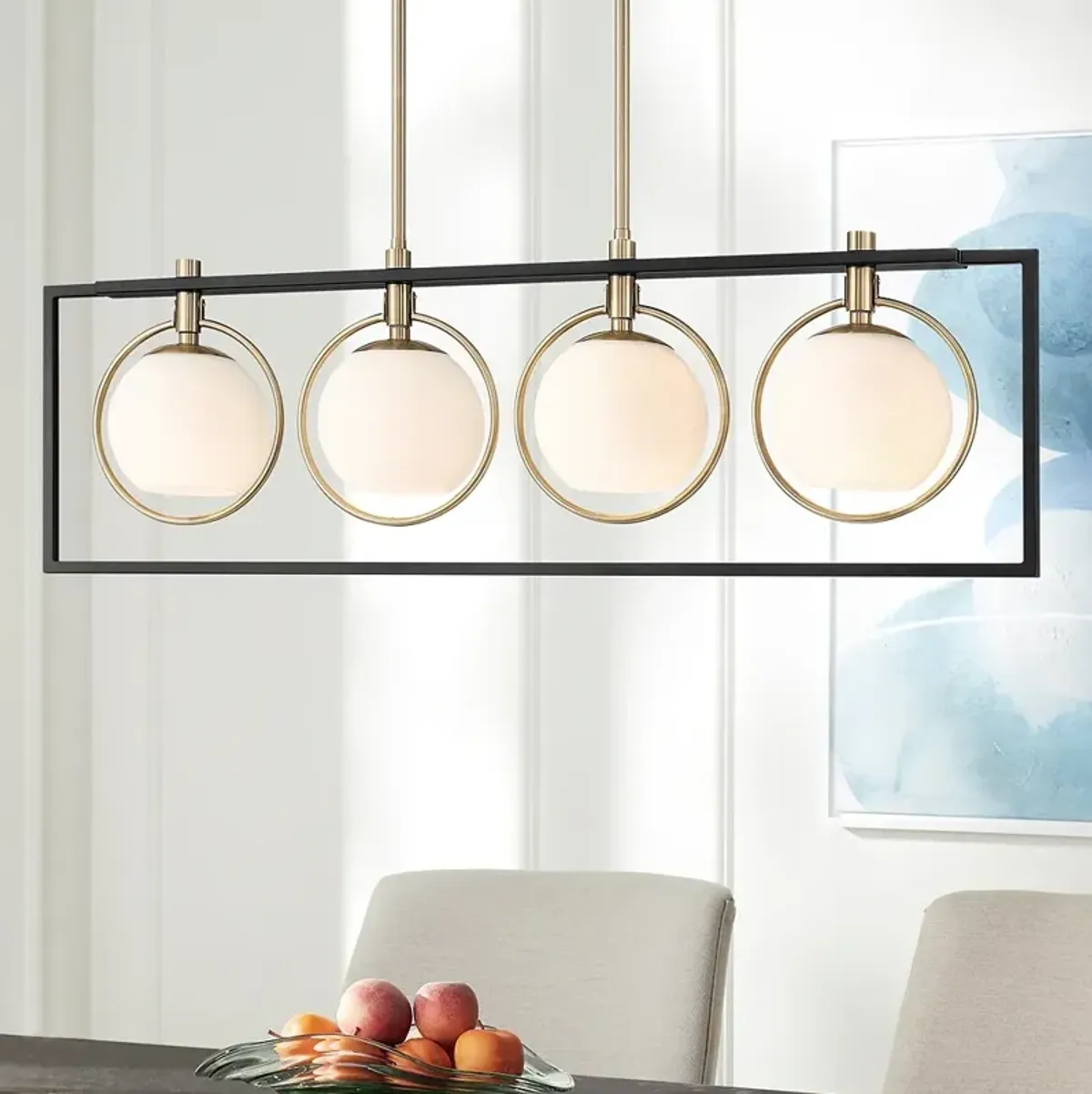 Possini Euro Carlyn 37 1/2" Wide Black and Gold 4-Light Island Pendant