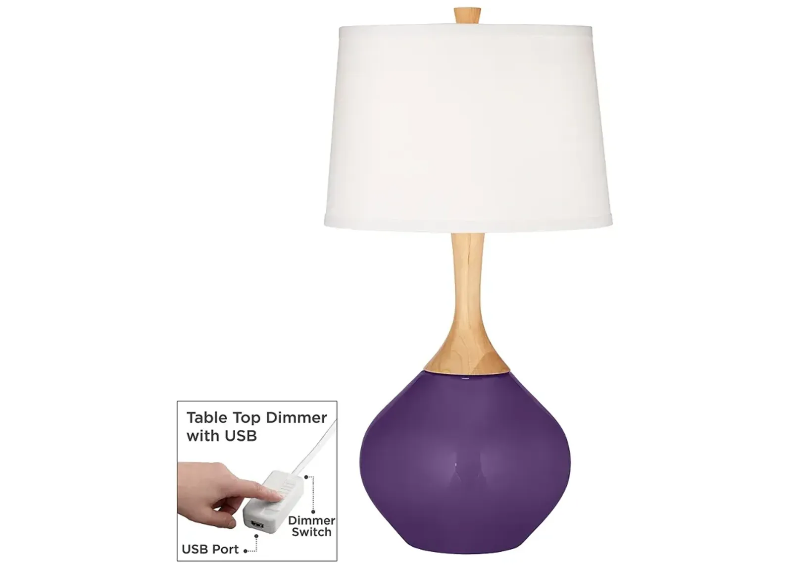 Color Plus Wexler 31" Modern Acai Purple Table Lamp with USB Dimmer