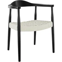 Hannu Matte Black Wood Armchair with White Rope Seat