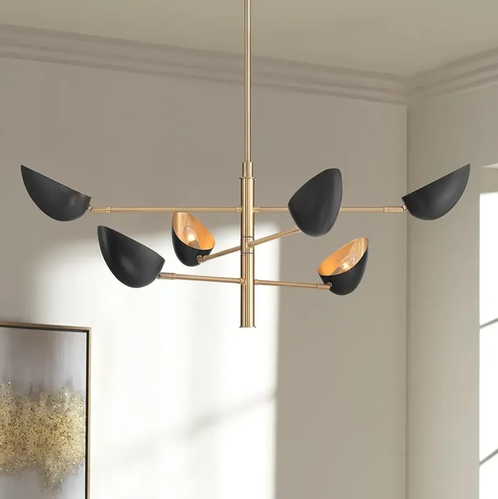 Possini Euro Atherton 42 1/2"W Warm Gold Black 6-Light Sputnik Pendant