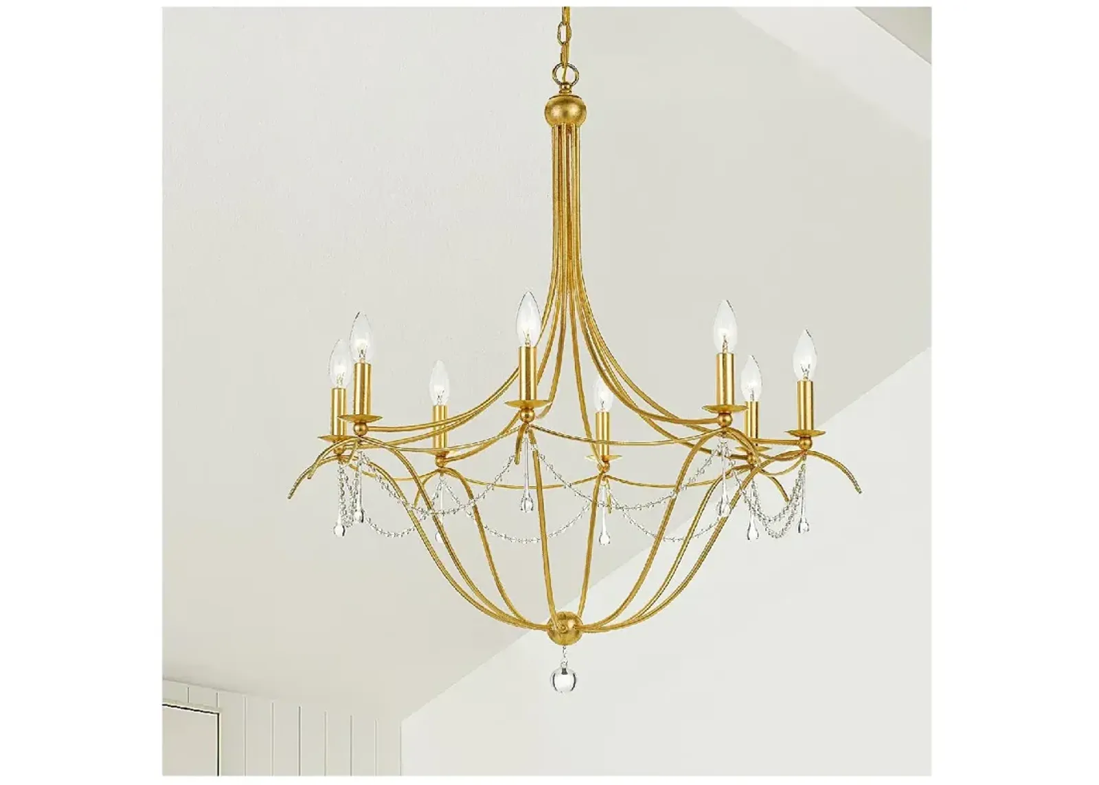 Metro 8 Light Crystal Beads Antique Gold Chandelier