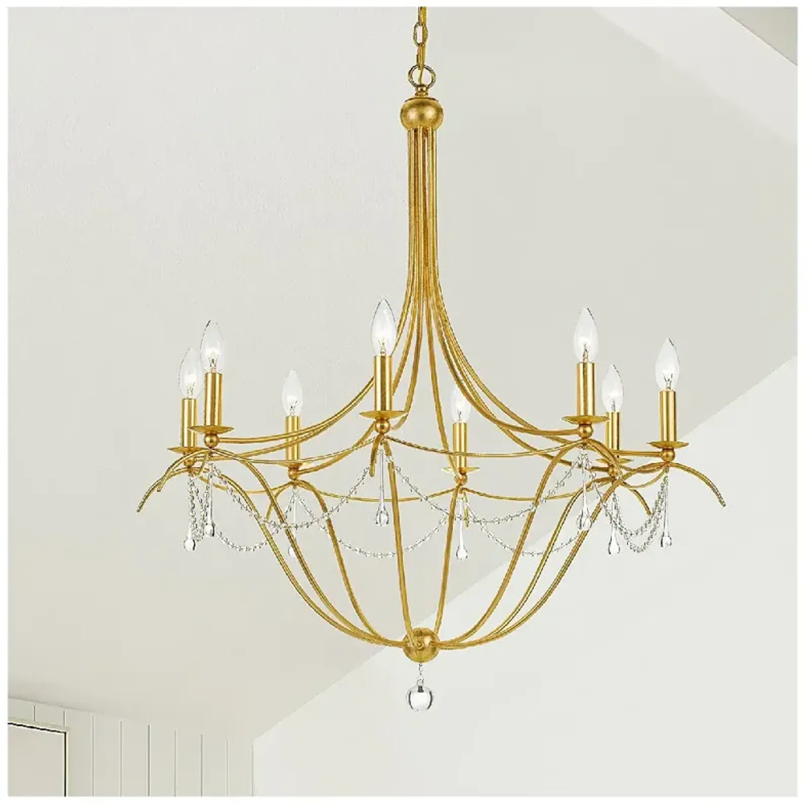 Metro 8 Light Crystal Beads Antique Gold Chandelier