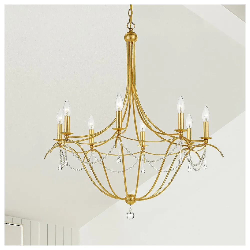 Metro 8 Light Crystal Beads Antique Gold Chandelier