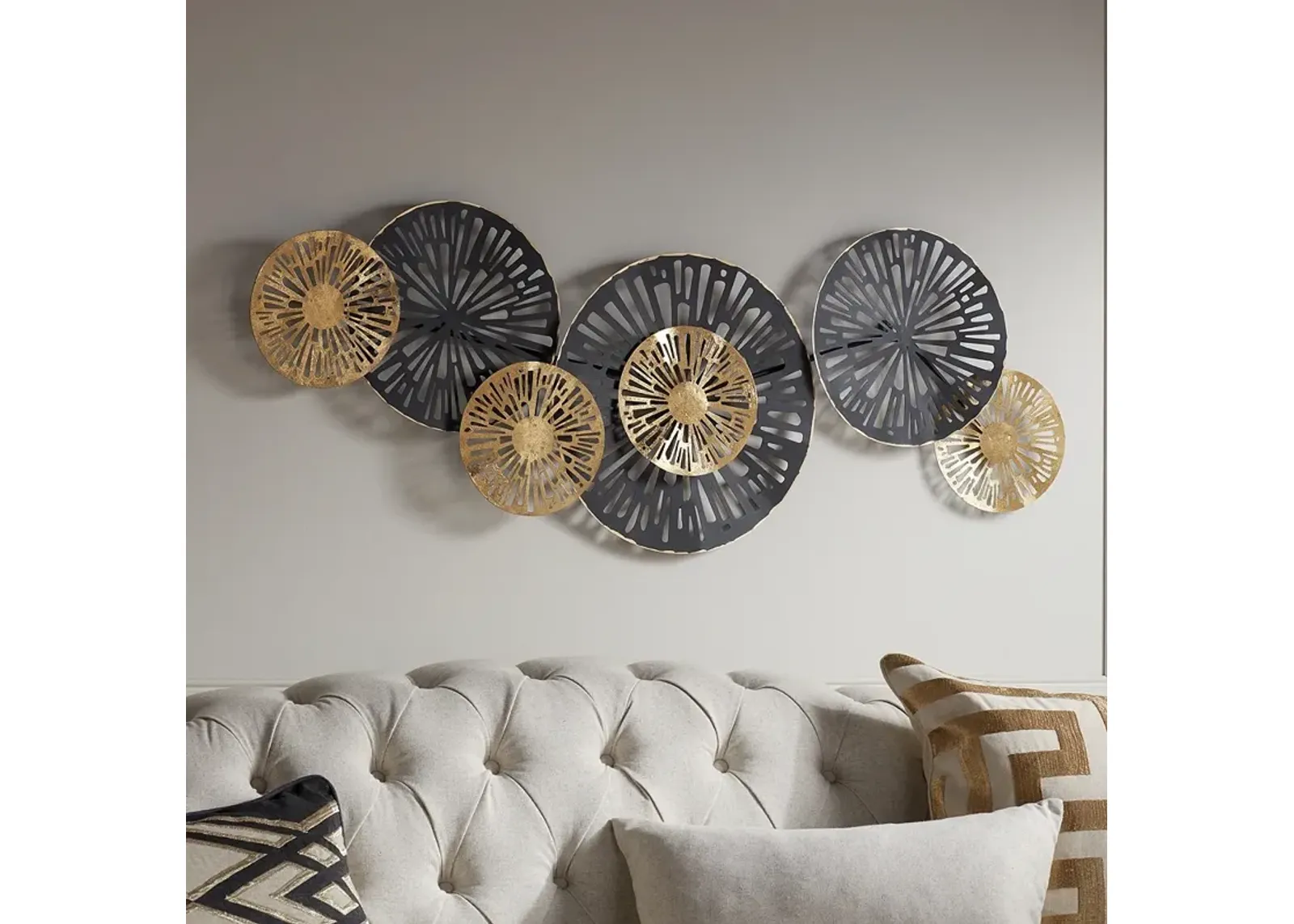 Amelia Gold and Black 47 1/4" Wide Fan Metal Wall Art