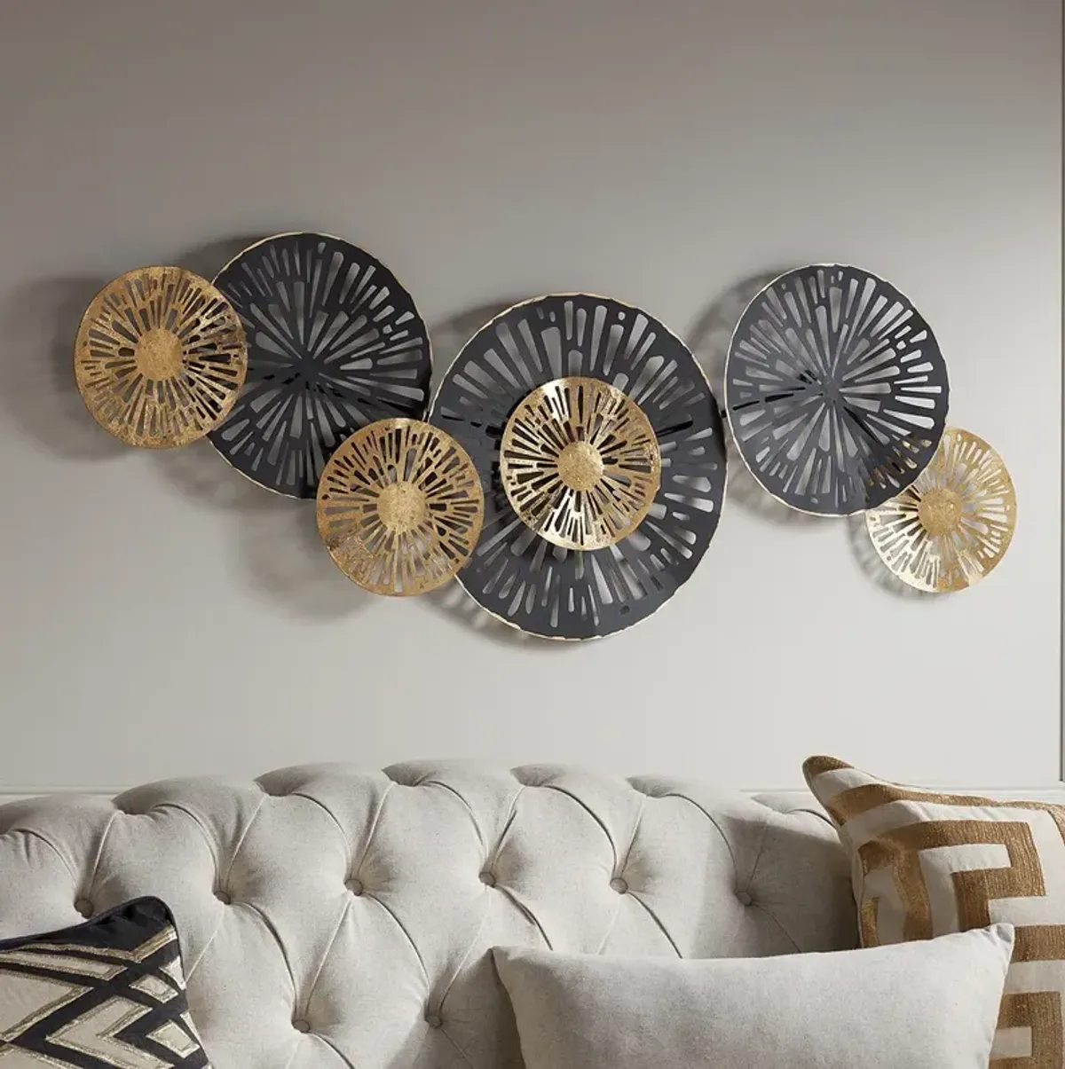 Amelia Gold and Black 47 1/4" Wide Fan Metal Wall Art