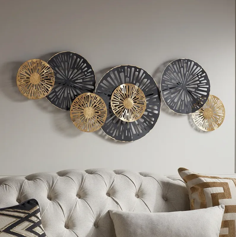 Amelia Gold and Black 47 1/4" Wide Fan Metal Wall Art