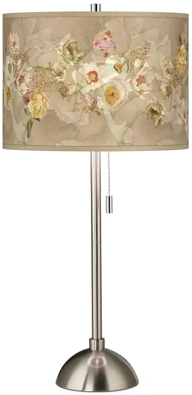 Floral Spray Giclee Brushed Nickel Table Lamp