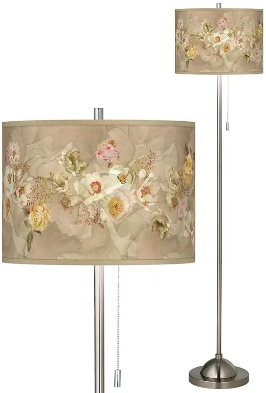 Giclee Glow 62" Floral Spray Shade Brushed Nickel Floor Lamp