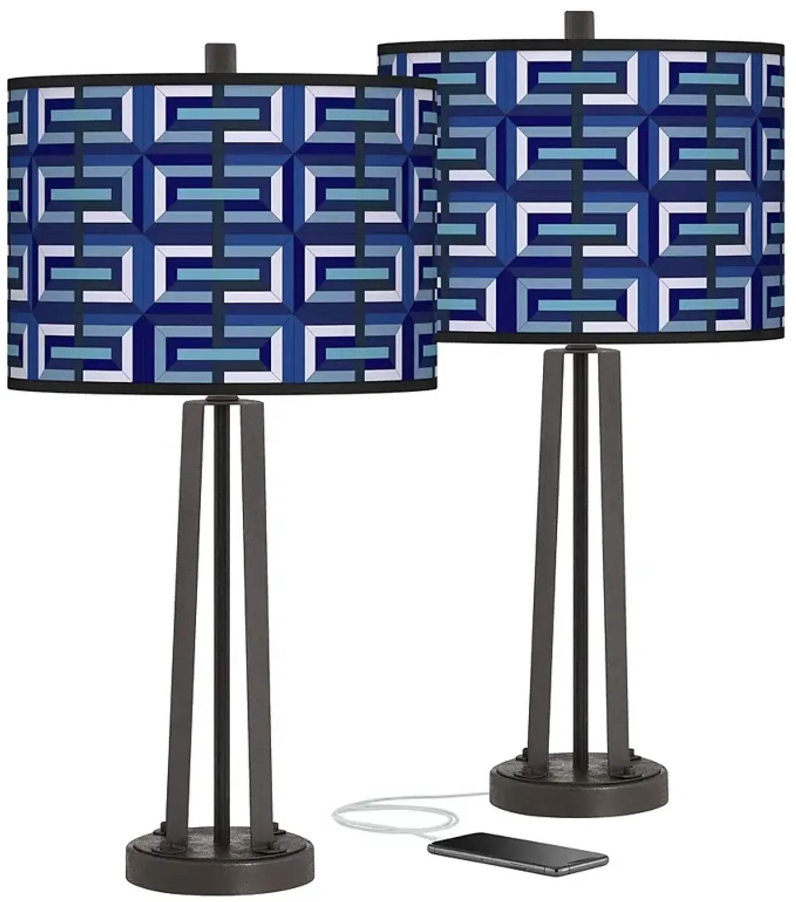 Parquet Susan Dark Bronze USB Table Lamps Set of 2