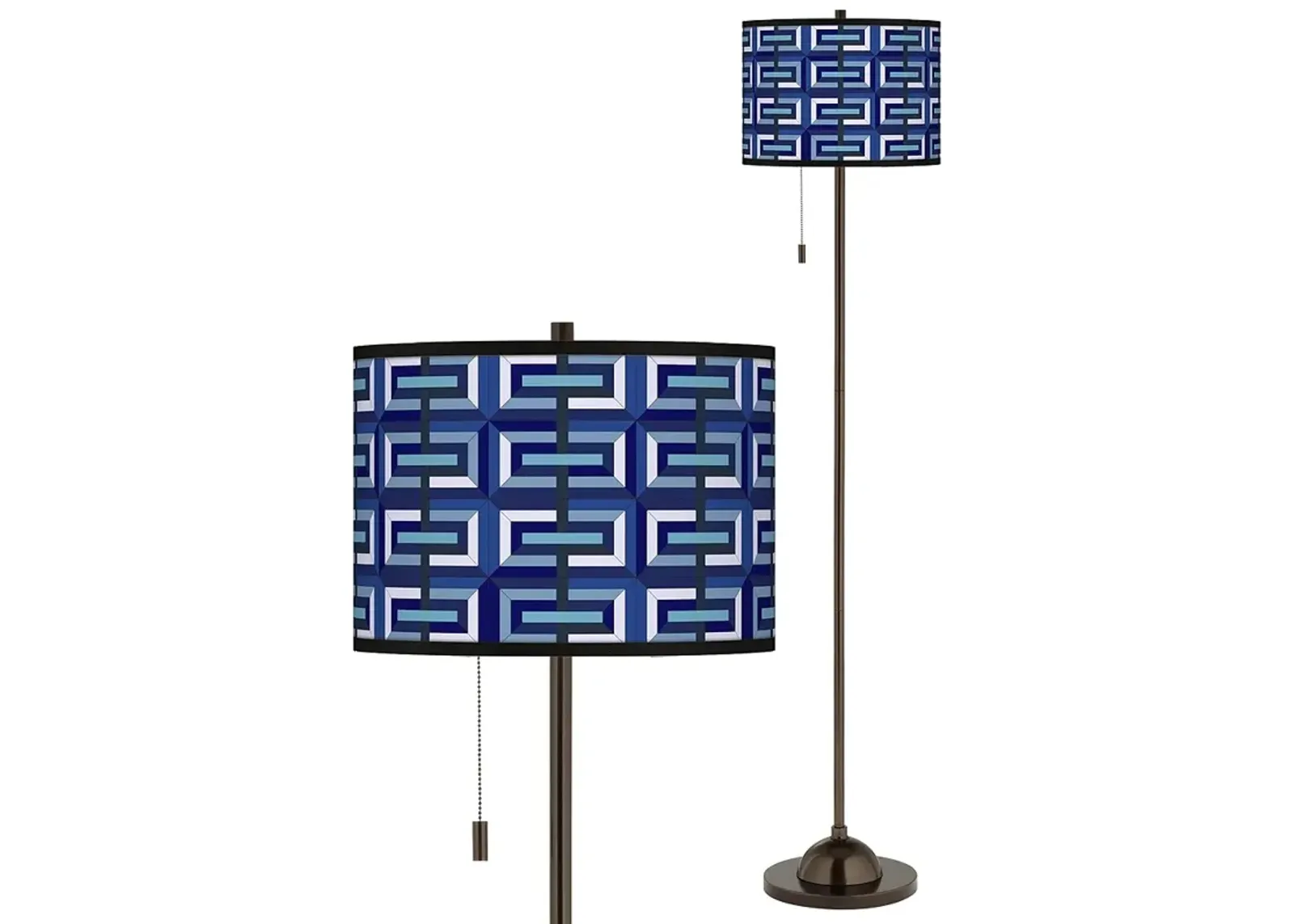 Giclee Glow 62" Parquet Blue Shade Bronze Club Floor Lamp