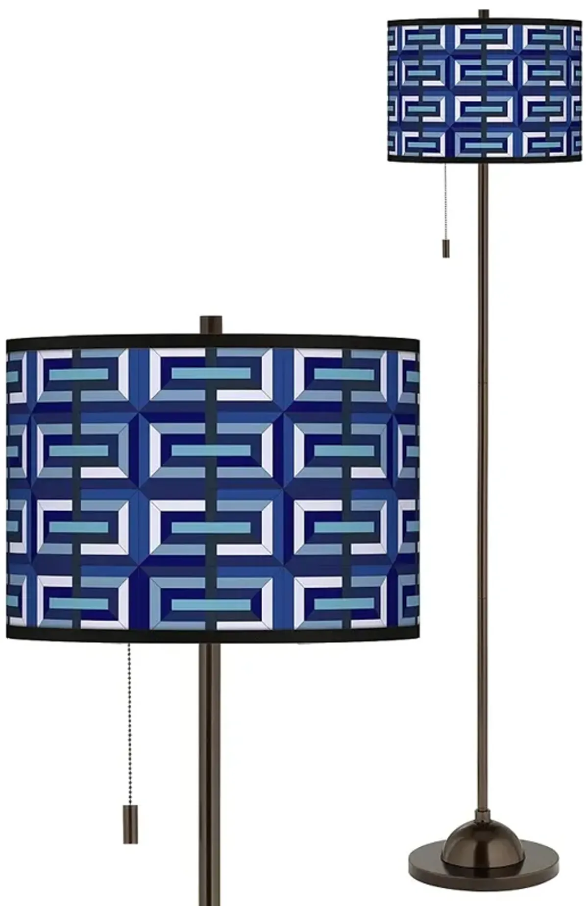 Giclee Glow 62" Parquet Blue Shade Bronze Club Floor Lamp