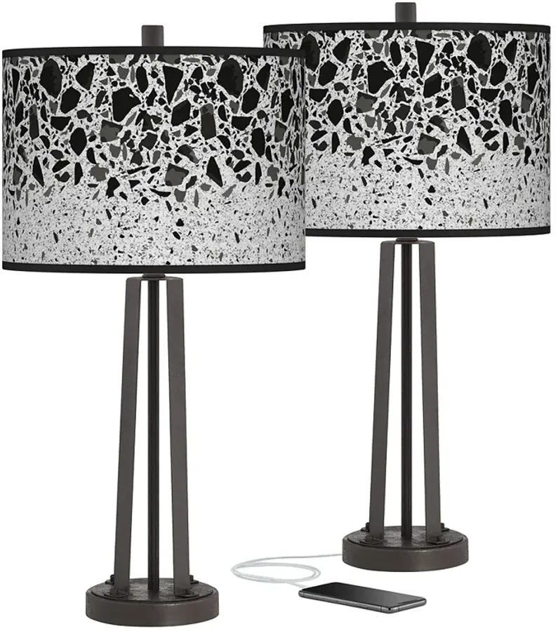 Terrazzo Susan Dark Bronze USB Table Lamps Set of 2