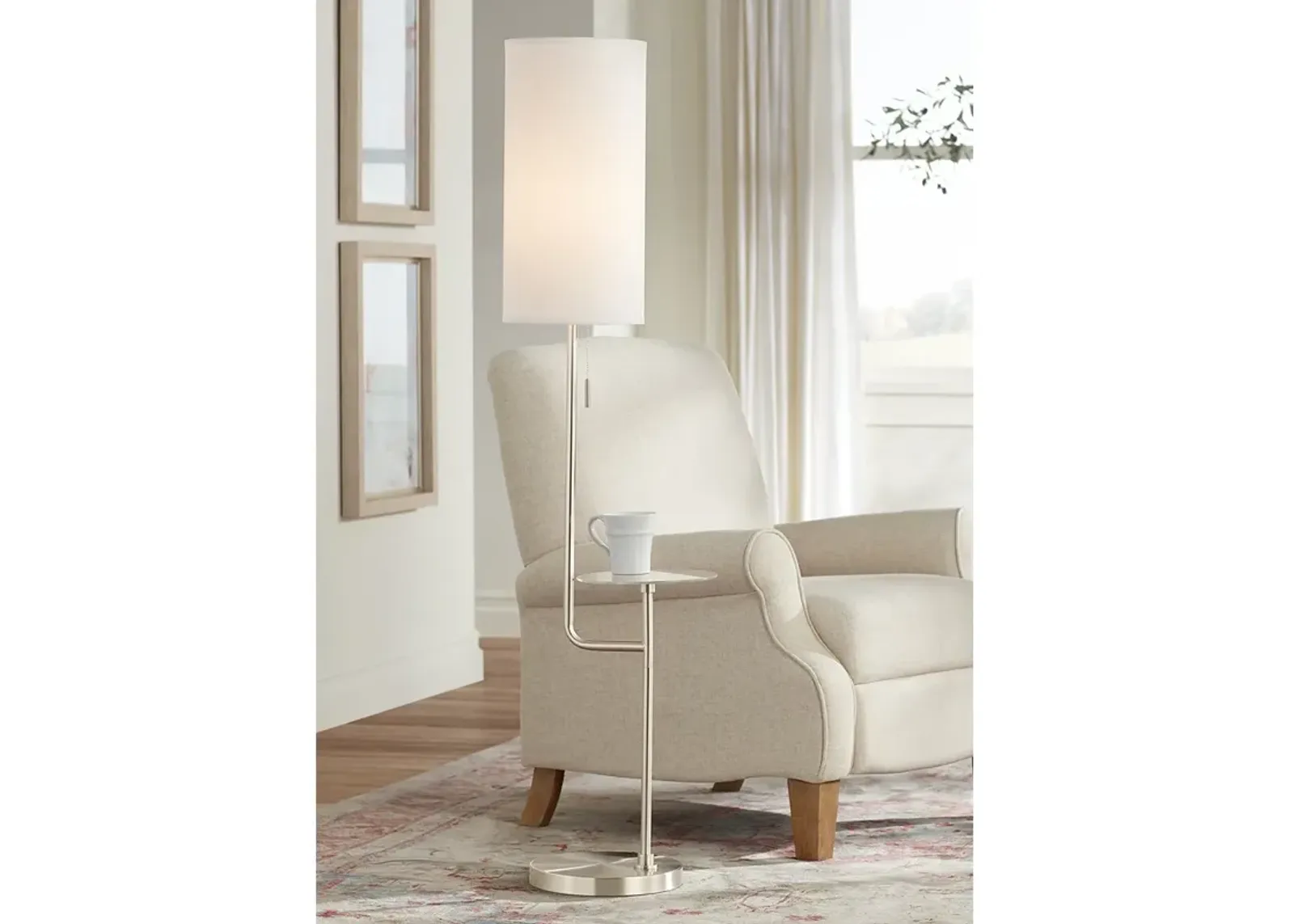 Possini Euro Piccolo 60 1/2" Nickel Floor Lamp with Glass Tray Table