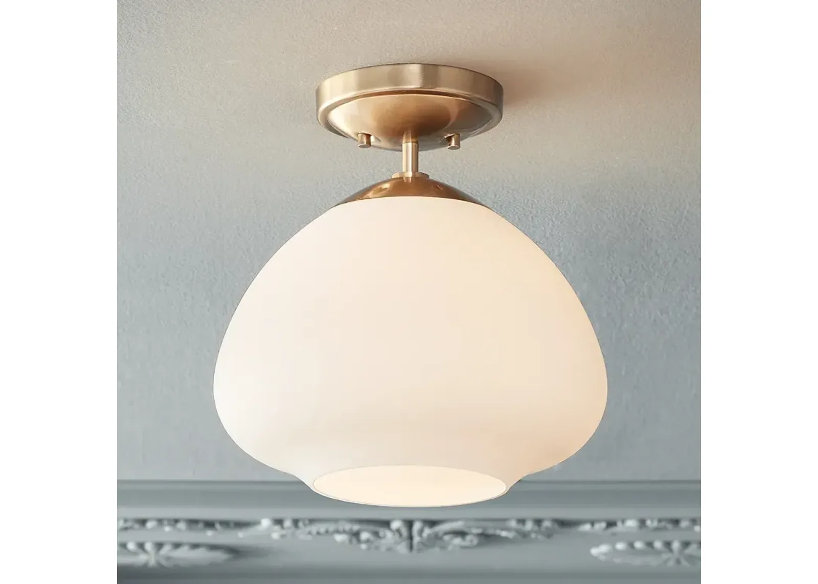 Possini Euro Orilla 12" Wide Warm Brass and Opal Glass Ceiling Light