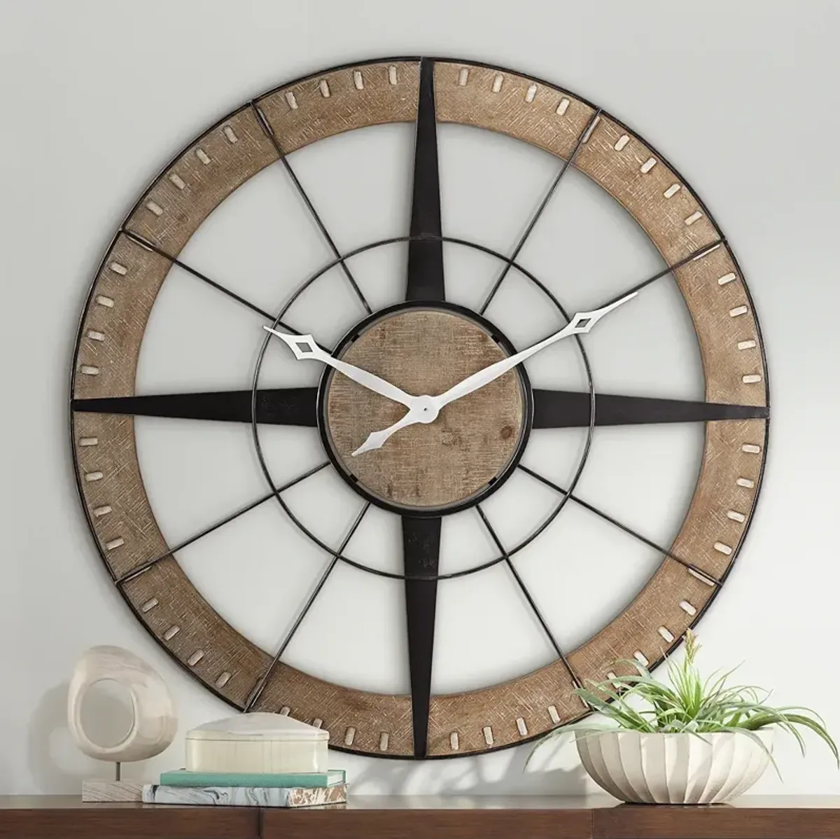 Dahlia Studios Starboard 36 1/2" Black Brown Rustic Compass Wall Clock