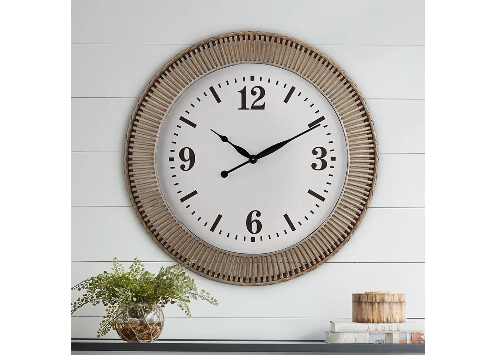 Jericho Matte Brown Rattan 32 1/4" Round Wall Clock