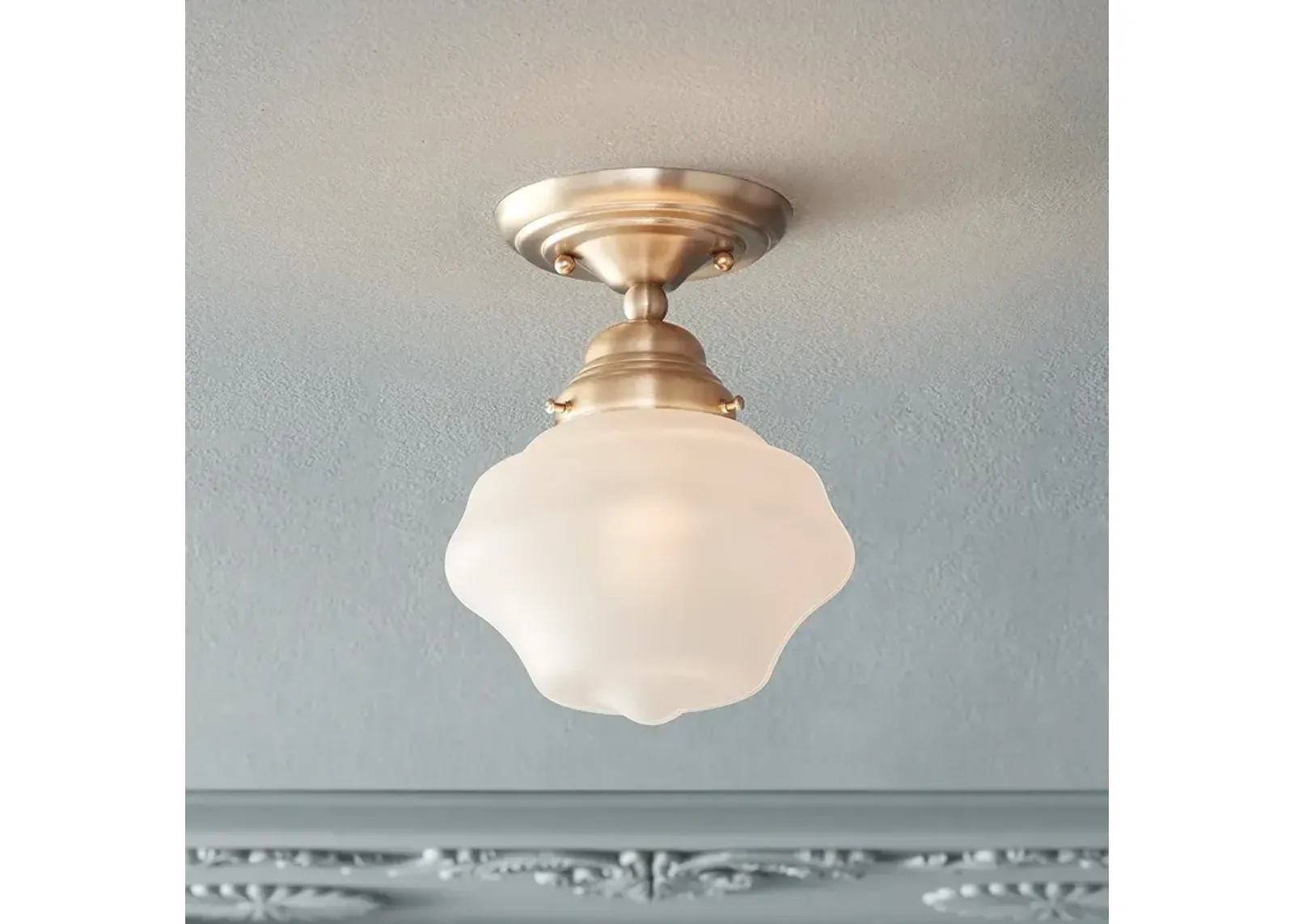 Regency Hill Schoolhouse Floating 7" Brass Frosted Glass Ceiling Light