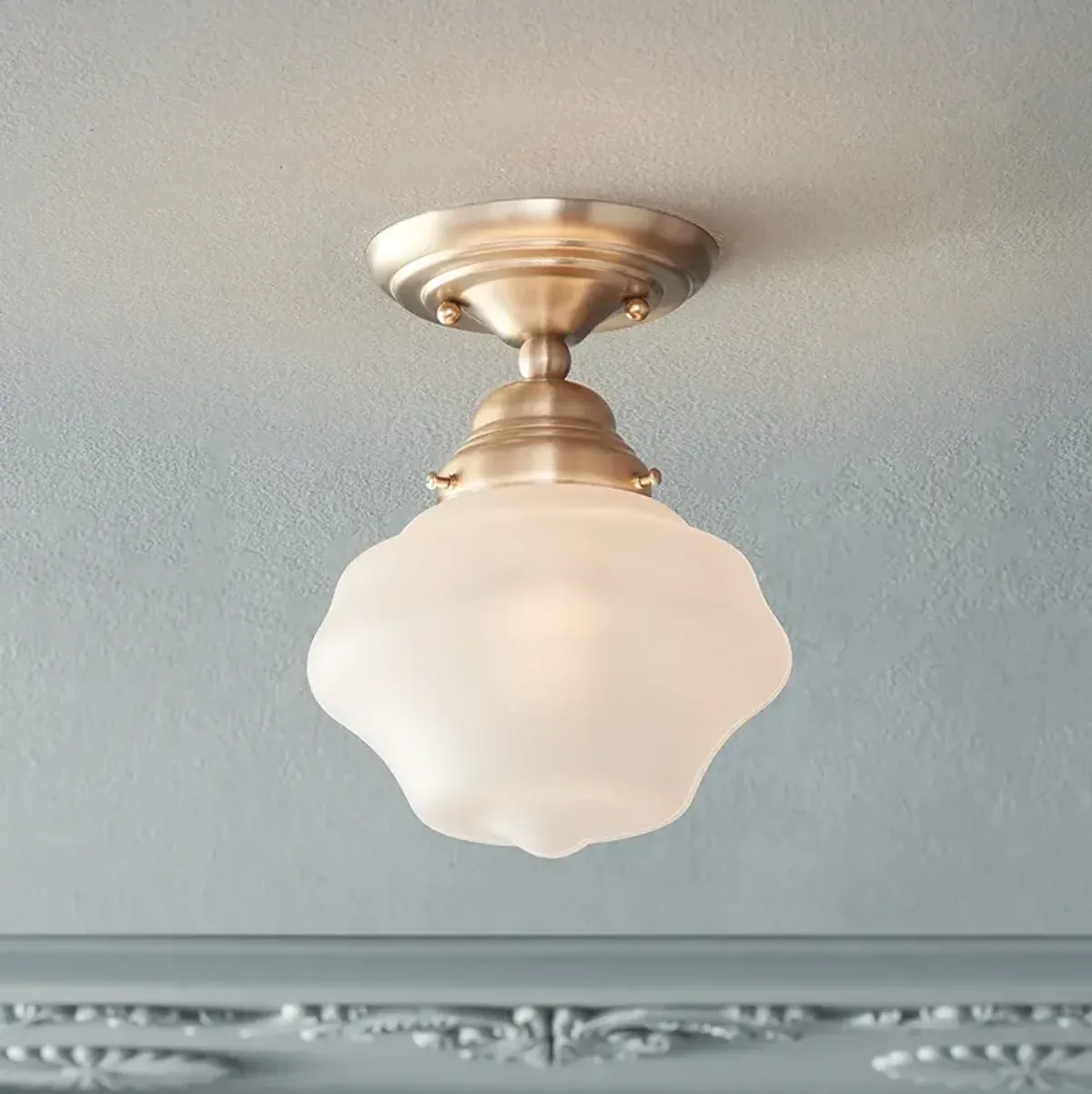 Regency Hill Schoolhouse Floating 7" Brass Frosted Glass Ceiling Light