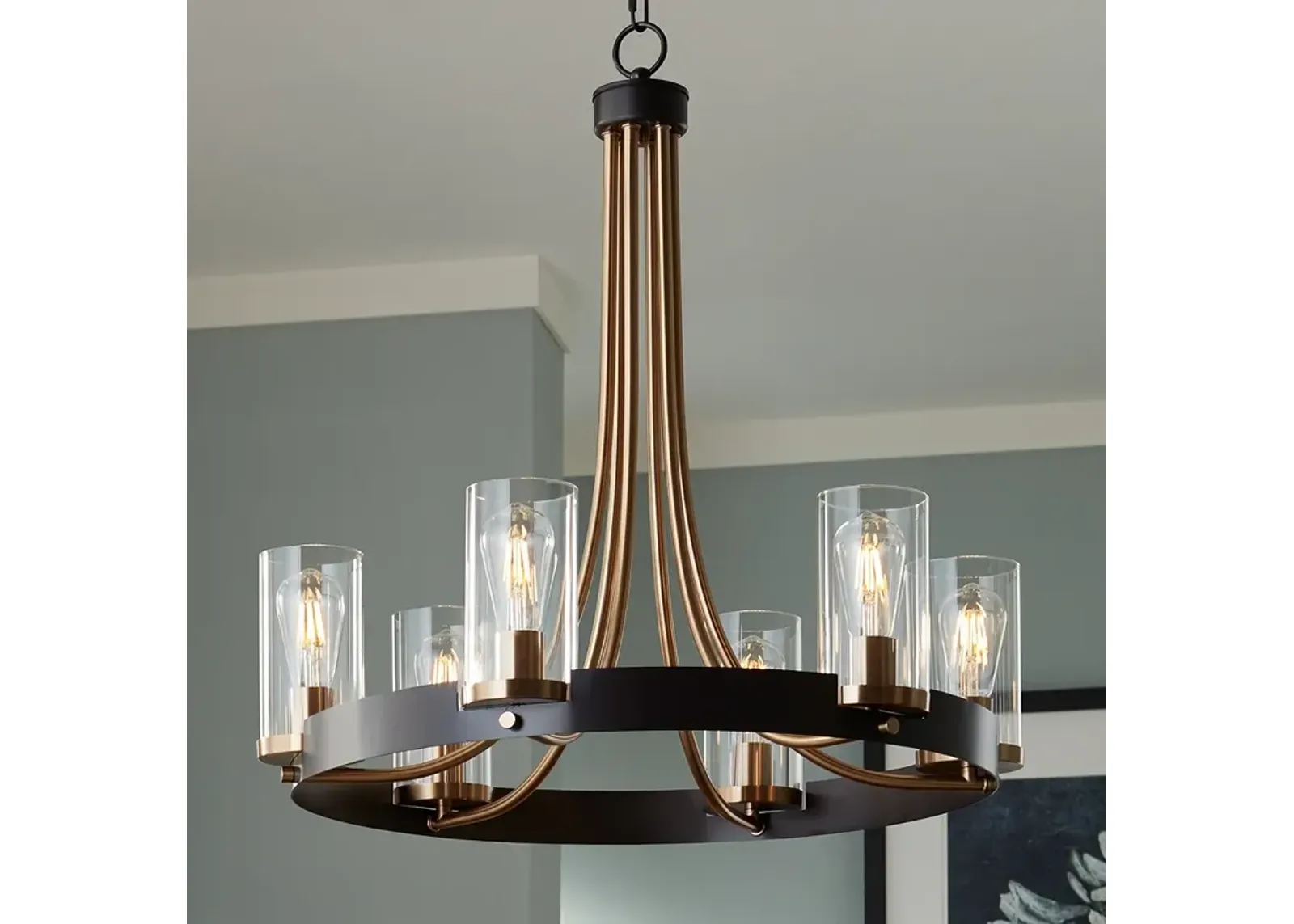 Stiffel Ferrers 26" Wide Dark Bronze and Gold 6-Light Chandelier