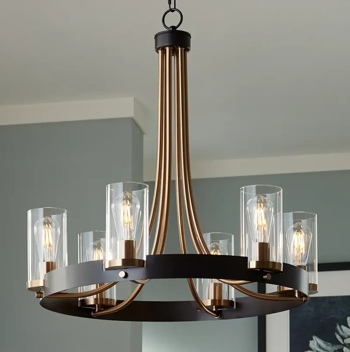 Stiffel Ferrers 26" Wide Dark Bronze and Gold 6-Light Chandelier