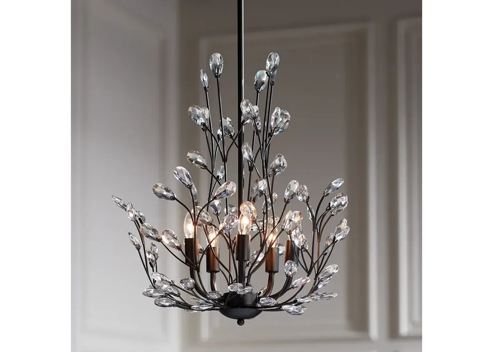 Regency Hill Aurine 18" Matte Black and Floral Crystal Chandelier