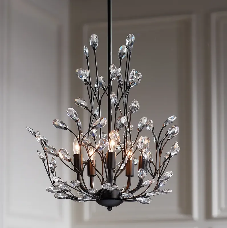 Regency Hill Aurine 18" Matte Black and Floral Crystal Chandelier