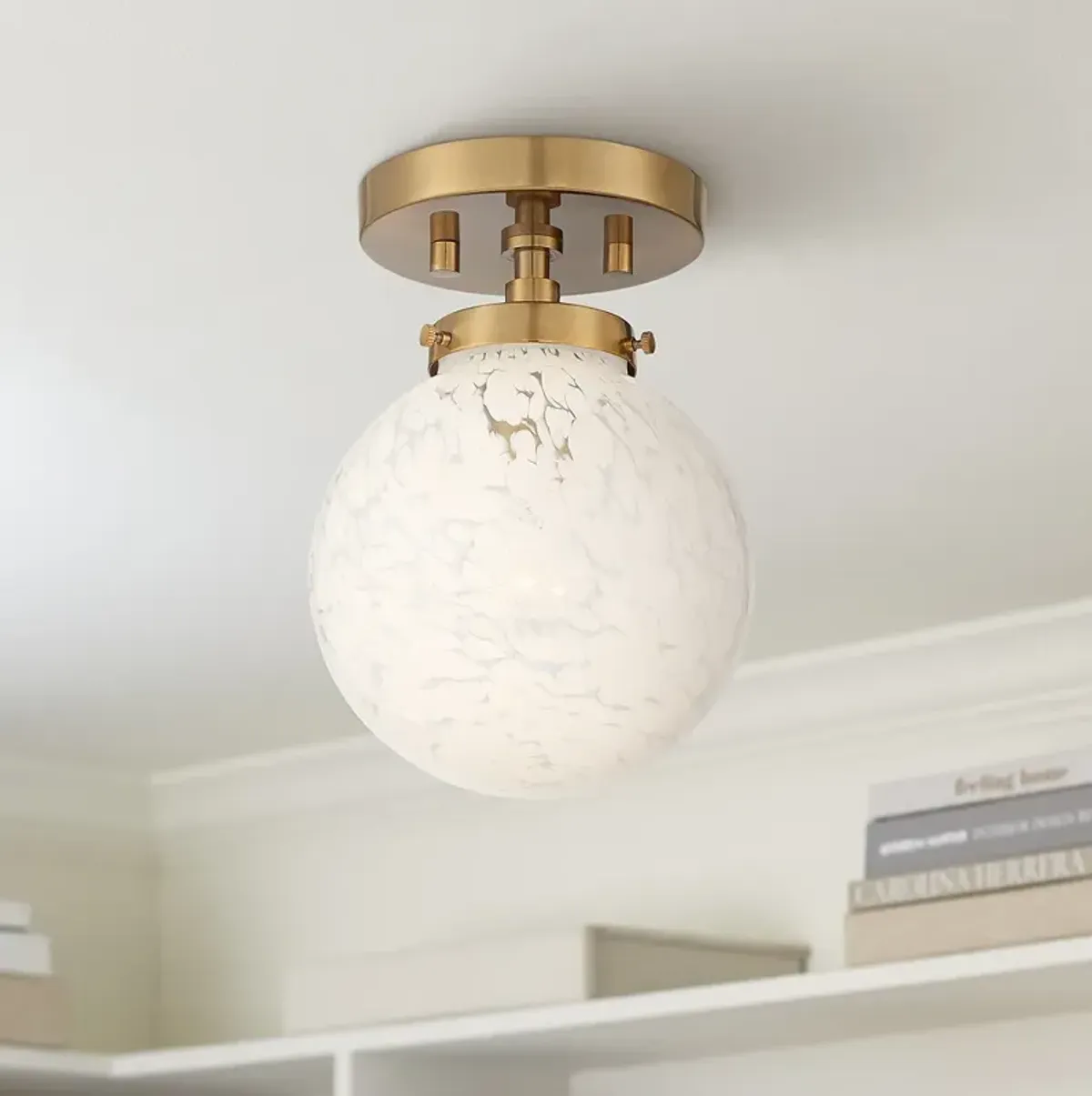 Possini Euro Candide 7" Wide Warm Gold and Glass Globe Ceiling Light