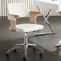Milano White and Natural Wood Modern Adjustable Swivel Office Chair