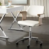 Milano White Fabric and Gray Wood Adjustable Swivel Office Chair