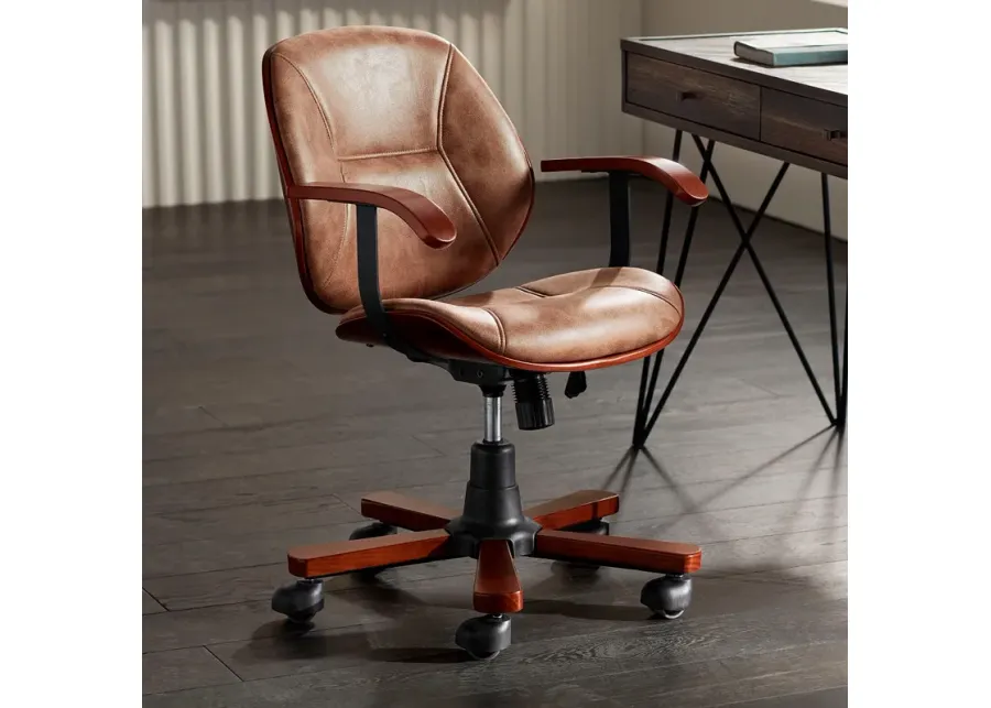 Julian Walnut Veneer and Steel Adjustable Swivel Office Chair