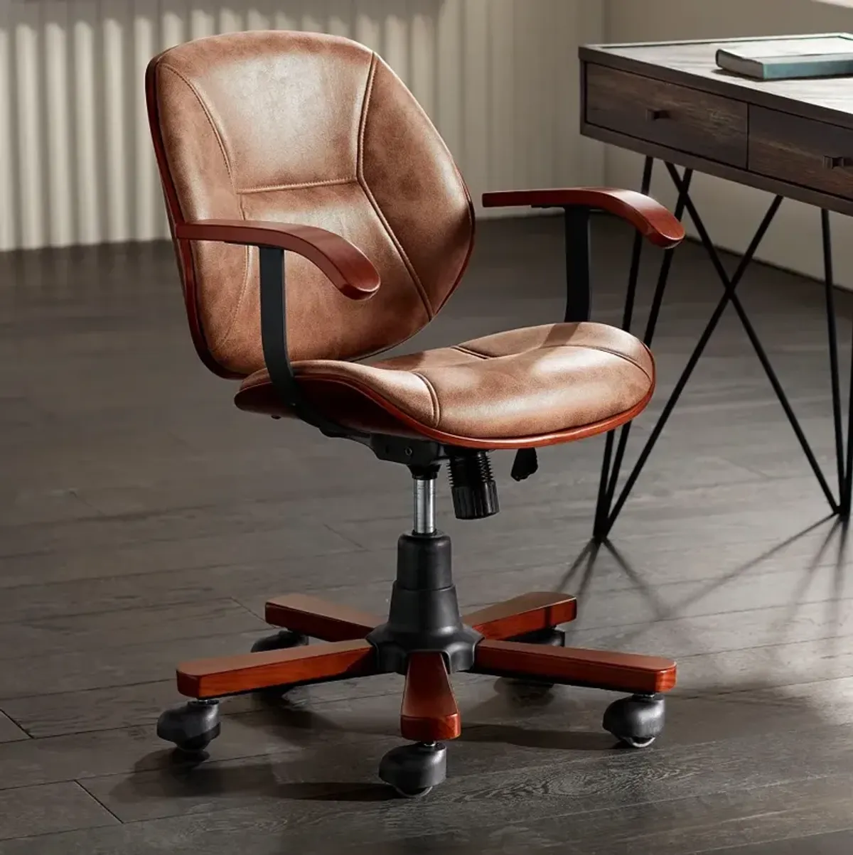 Julian Walnut Veneer and Steel Adjustable Swivel Office Chair