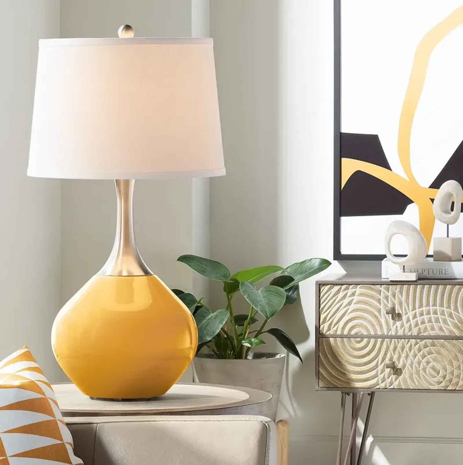 Color Plus Spencer 31" Modern Nickel and Marigold Yellow Table Lamp