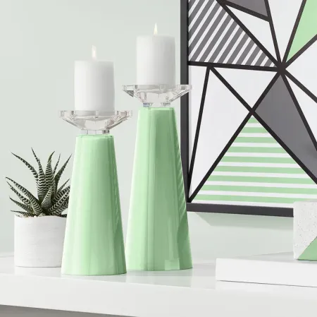 Flower Stem Green Glass Candle Holders from Color Plus