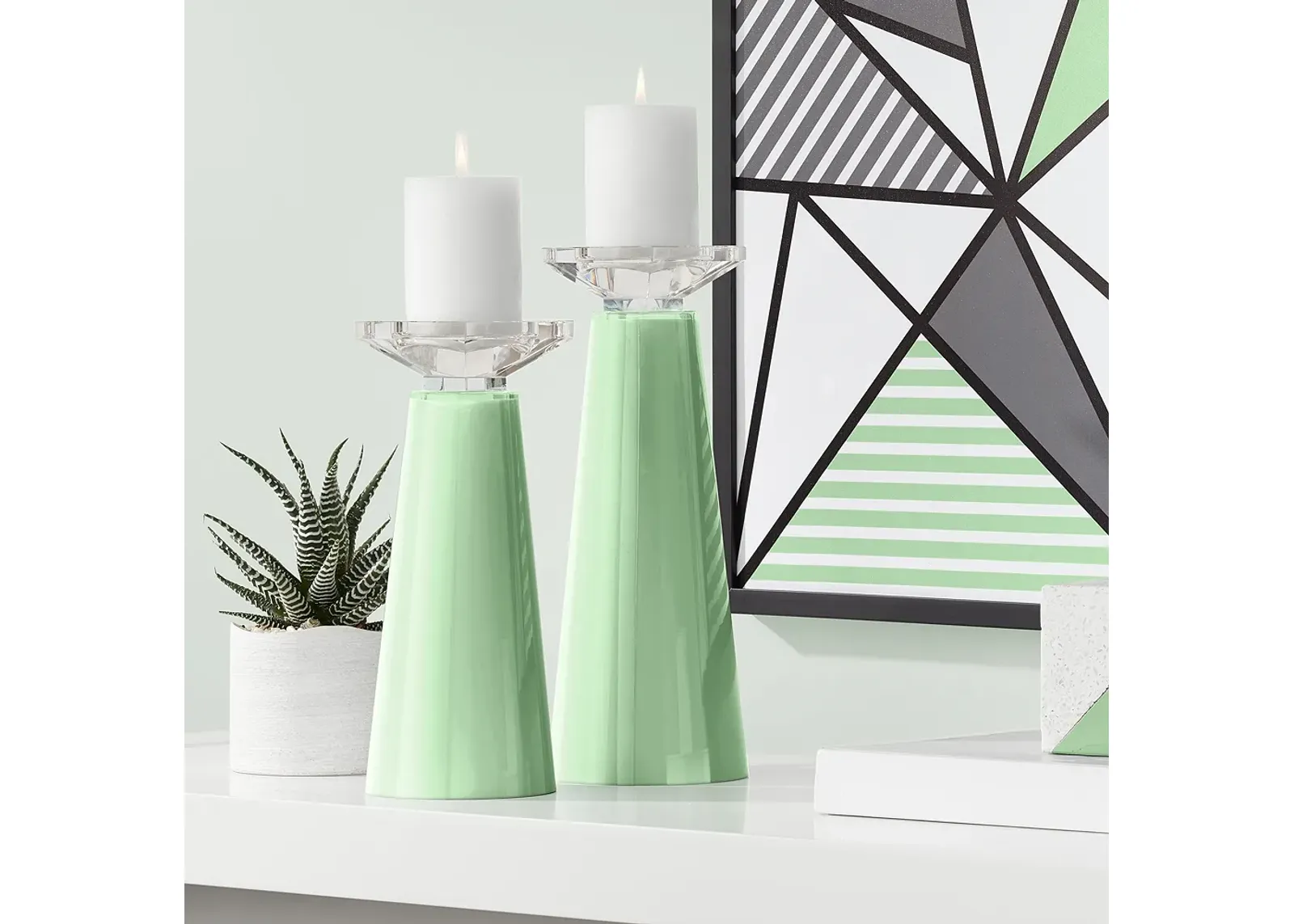 Flower Stem Green Glass Candle Holders from Color Plus