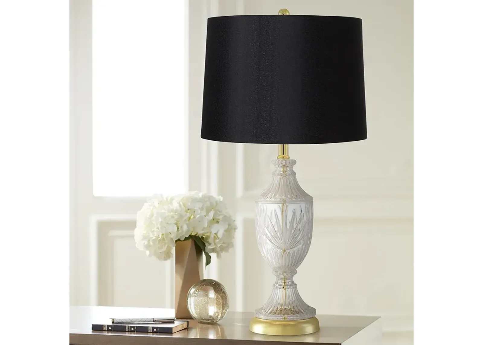 Traditional Cut Glass Urn Table Lamp with Black Shade