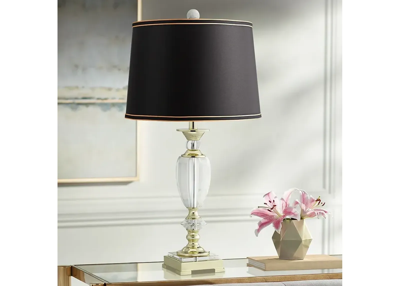 Traditional Cut Glass Urn Table Lamp with Black Gold Shade