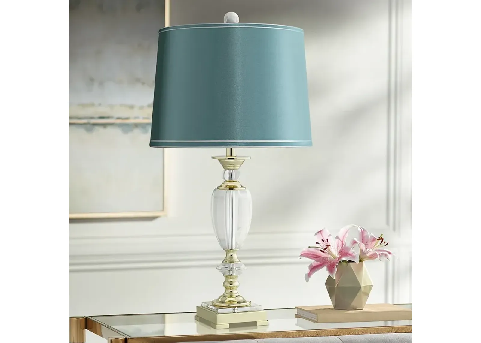 Vienna Full Spectrum Crystal Table Lamp with Teal Shade