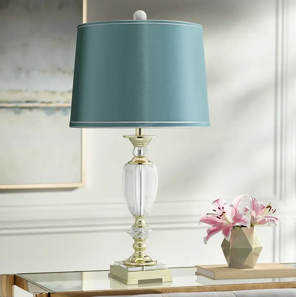 Vienna Full Spectrum Crystal Table Lamp with Teal Shade