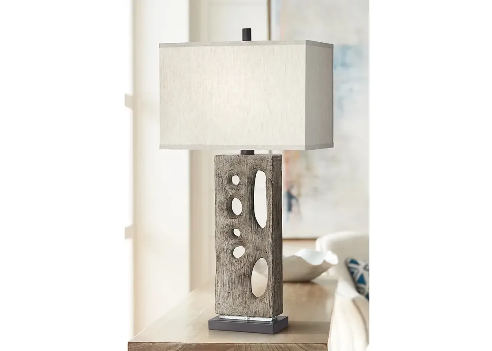 Modern Driftwood Table Lamp in Textured Wood Finish